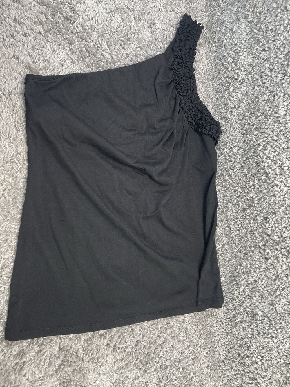 Womens Black Top One Shoulder Twist Strap Asymmetric Size XLarge Lightweight